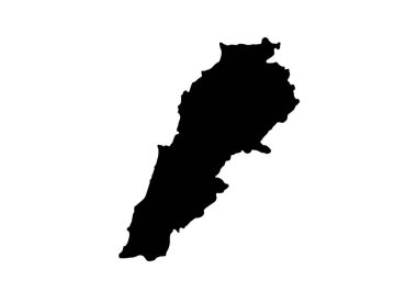 Lübnan silueti. Bu resim Lübnan haritasının coğrafi şeklini ve sınırlarını vurgulayan siyah siluetini gösteriyor. Clipart illüstrasyon tasarımı.