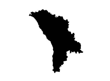 Moldova silueti. Bu resim Moldova haritasının coğrafi şeklini ve sınırlarını vurgulayan siyah siluetini gösteriyor. Clipart illüstrasyon tasarımı.