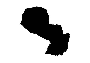 Paraguay silueti. Bu resim, Paraguay haritasının siyah siluetini, coğrafi şekli ve sınırları ile gösterir. Clipart illüstrasyon tasarımı.