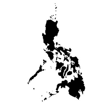 Filipinler silueti. Bu resim Filipinler haritasının siyah siluetini, coğrafi şekli ve sınırları ile gösterir. Clipart illüstrasyon tasarımı.