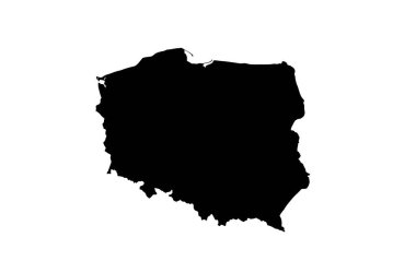 Polonya silueti. Bu resim, Polonya haritasının, coğrafi şekli ve sınırlarıyla siyah siluetini gösteriyor. Clipart illüstrasyon tasarımı.