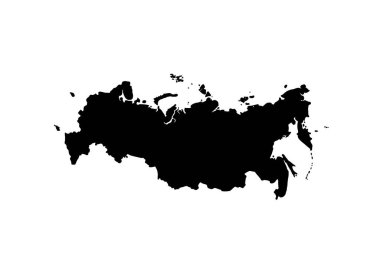 Rusya silueti. Bu resim, Rusya haritasının siyah silüetini, coğrafi şekli ve sınırlarıyla gösteriyor. Clipart illüstrasyon tasarımı.