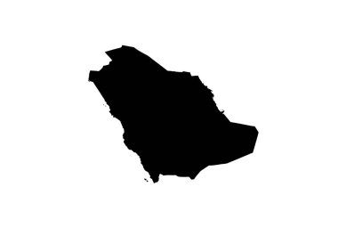 Suudi Arabistan silueti. Bu resim Suudi Arabistan haritasının, coğrafi şekli ve sınırlarıyla siyah siluetini gösteriyor. Clipart illüstrasyon tasarımı.