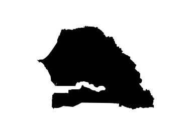 Senegal silueti. Bu resim, Senegal haritasının ülke coğrafi şekli ve sınırlarıyla siyah siluetini gösteriyor. Clipart illüstrasyon tasarımı.