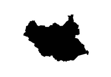 Güney Sudan silueti. Bu resim, Güney Sudan haritasının, coğrafi şekli ve sınırlarıyla siyah siluetini gösteriyor. Clipart illüstrasyon tasarımı.