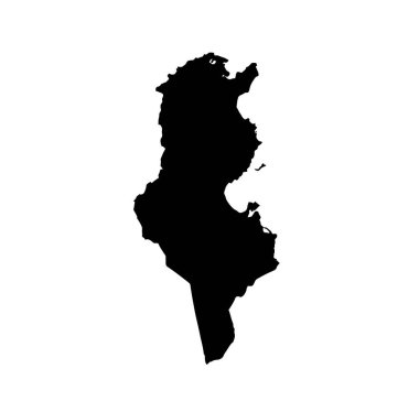 Tunus silueti. Bu resim Tunus haritasının siyah siluetini gösteriyor, ülkenin coğrafi şekli ve sınırlarıyla. Clipart illüstrasyon tasarımı.