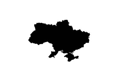 Ukrayna silueti. Bu resim Ukrayna haritasının siyah silüetini, coğrafi şekli ve sınırları ile gösteriyor. Clipart illüstrasyon tasarımı.