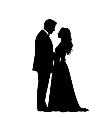 Birkaç siluet. Bu resim bir çifti siluet şeklinde gösteriyor. Birbirlerine sarılıyorlar. Aşkı, aşkı ve birlikteliği vurguluyorlar. Clipart illüstrasyon tasarımı.