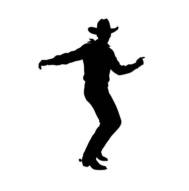 Kovboy dans eden siluet. Bu görüntü, merkezi bir daireden yayılan siyah ve beyaz, pürüzlü ışınları olan soyut bir güneşi gösteriyor. Clipart illüstrasyon tasarımı.