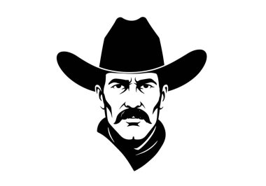 Kovboy suratlı siluet. Bu resim soyut bir tasarım, merkezi bir daire çiziyor ve sivri dikenli ışınlar dışa doğru uzanıyor, bir güneş patlaması desenine benziyor. Clipart illüstrasyon tasarımı.