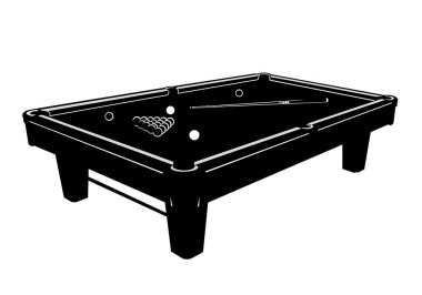 Snooker silueti. Bu görüntü bilardo oyuncusunun siluetini gösteriyor, bilardo ve topa odaklanıyor. Clipart illüstrasyon tasarımı.