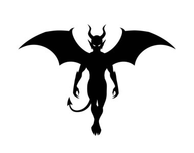 Şeytan silueti. Bu resim bir şeytan figürünün siyah siluetini gösteriyor. Clipart illüstrasyon tasarımı.