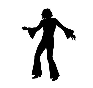 Disko silueti. Bu resim, canlı bir sanatsal tasvirde dans, müzik ve canlı kulüp kültürünün vurgulandığı disko temalı bir sahnenin cesur bir taslağını sergiliyor. Clipart illüstrasyon tasarımı.