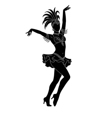 Samba silueti. Bu resim, Samba 'nın akıcı ve enerjik bir duruşta dans edişinin dinamik bir tasvirini sergiliyor, ritmi, hareketi ve kültürel canlılığı vurguluyor. Clipart illüstrasyon tasarımı.