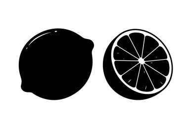 Limon silueti. Görüntü limon siyah siluetini gösteriyor. Ekşi suyu için sıklıkla kullanılan bir narenciye meyvesi. Clipart illüstrasyon tasarımı.