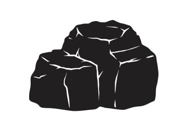 Kömür silueti. Bu görüntü, fosil yakıt, madencilik ve enerji üretimini temsil eden bir kömür parçasının siluetini gösteriyor. Clipart illüstrasyon tasarımı.