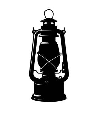 Yağ lambası silueti. Bu resim, gaz lambası ya da kasırga lambası olarak da bilinen bir gaz lambasının silüetini gösteriyor. Clipart illüstrasyon tasarımı.