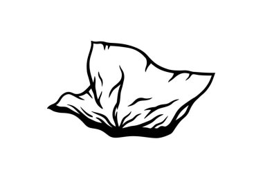 Kağıt mendil silueti. Bu resim, genellikle temizlik ve hijyen amacıyla kullanılan buruşmuş bir kağıt parçasının siyah siluetini gösteriyor. Clipart illüstrasyon tasarımı.