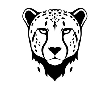 Çita suratlı siluet. Bu resim bir çitanın yüzünün siyah ve beyaz ana hatlarını gösteriyor, aynı zamanda çita baş silueti olarak da bilinir. Clipart illüstrasyon tasarımı.