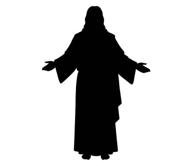 İsa 'nın silueti. Bu resim bir insanın siluetini gösteriyor. Dua ederken diz çökmüş, sadakati ve inancı simgeliyor. Clipart illüstrasyon tasarımı.