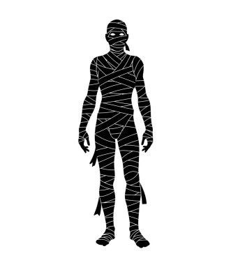 Mumya silueti. Bu resim, sarılı bir mumya figürünün siyah siluetini gösteriyor. Eski bir Mısır 'lı ölümsüz, korku ve mitolojiyle ilişkilendirilmiş. Clipart illüstrasyon tasarımı.