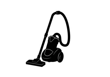 Elektrikli süpürge silueti. Bu görüntü bir elektrik süpürgesinin siyah silueti, yerleri ve halıları temizlemek için kullanılan bir ev aleti. Clipart illüstrasyon tasarımı.
