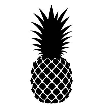 Ananas silueti. Bu resim siyah bir ananas siluetini, dikenli yapraklı tropikal bir meyveyi ve desenli bir vücudu gösteriyor. Clipart illüstrasyon tasarımı.