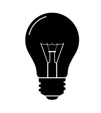 Ampul silueti. Bu resim, fikirleri ve elektriği sembolize eden siyah bir ampul anahatını gösteriyor. Clipart illüstrasyon tasarımı.