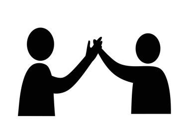 Başkalarının siluetine yardım etmek. Bu resim siyah figürler beşlik çakıyor, destek ve bağlantıyı simgeliyor. Clipart illüstrasyon tasarımı.