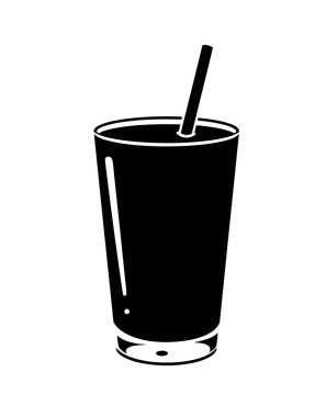 Meyve suyu silueti. Bu resim bir pipetle siyah meyve suyu bardağı ana hatlarını gösteriyor. Clipart illüstrasyon tasarımı.