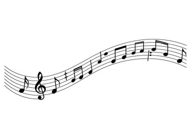 Müzik notaları siluet. Bu resim dalgalı bir kadrodaki siyah notaları gösteriyor. Clipart illüstrasyon tasarımı.
