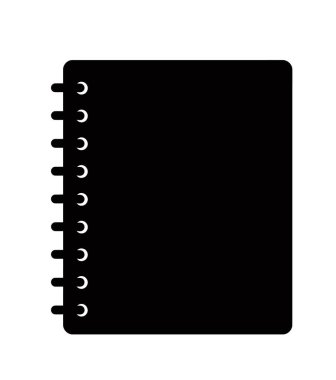 Defter silueti. Bu resim boş sayfalı siyah spiral bir defter taslağı gösteriyor. Clipart illüstrasyon tasarımı.