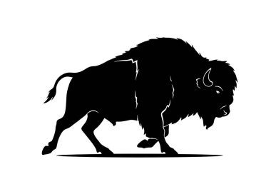 Koşan bizon silueti. Bu resim bizon siluetinin bir tasarımını gösteriyor, bizon silueti olarak da bilinir. Clipart illüstrasyon tasarımı.