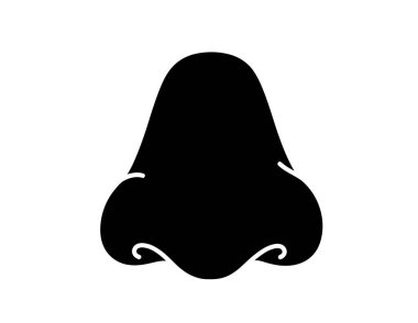 Havuç burun silueti. Bu resim, sembolik havuç şeklindeki burnun belirgin şeklini ve minimalist sanatsal tarzını vurgulayan cesur bir taslağını içerir. Clipart illüstrasyon tasarımı.