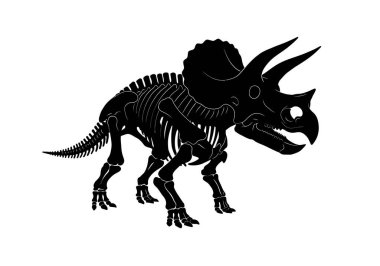 Triceratops iskelet silueti. Bu resim, triceratops iskelet siluetinin detaylı bir klişe çizimini gösteriyor, aynı zamanda bir dinozor fosili olarak da bilinir. Clipart illüstrasyon tasarımı.