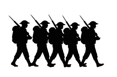 Anzak günü silueti. Bu resim, anma, onur ve fedakarlığı sembolize eden bir askerin siyah siluetini tasvir ediyor. Clipart illüstrasyon tasarımı.