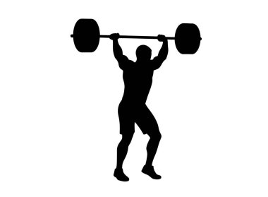 Crossfit siluet. Bu resim halteri kaldıran bir kişinin siluetini gösteriyor. Güç, zindelik ve ağırlık çalışmasını temsil ediyor. Clipart illüstrasyon tasarımı.