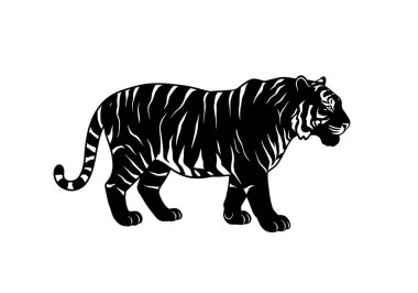 Kaplan çizgili siluet. Bu görüntü siyah dairesel bir merkez gösteriyor. Sivri uçlu, dikenli ışınlar dışarıya doğru uzanıyor. Güneş patlaması desenine benziyor. Clipart illüstrasyon tasarımı.