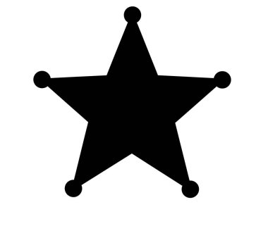 Şerif Yıldız Silueti. Bu resimde klasik beş uçlu bir şerif rozeti, kolluk kuvvetlerini, otoriteyi, Batı adaletini ve resmi rütbeleri temsil ediyor. Clipart illüstrasyon tasarımı.