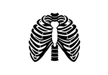 Kaburga silueti. Bu resim, merkezi bir daireden çıkan pürüzlü ışınlar ile güneşi andıran siyah ve beyaz bir tasarımı gösteriyor. Clipart illüstrasyon tasarımı.