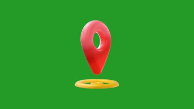 Yeşil Ekranda 3B Konum Pin Simgesi Canlandırması (GPS Harita İşaretleyici Sembolü)