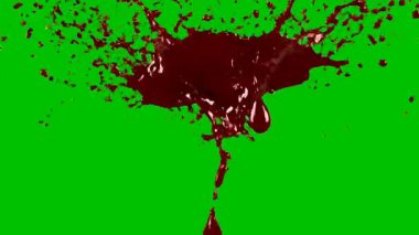 Krom anahtar düzenlemesi için yeşil ekranda izole edilmiş gerçekçi kan patlaması animasyonu. Korku filmleri, gerilim projeleri, Cadılar Bayramı videoları, VFX sahneleri, oyun tasarımı ve özel efektler için mükemmel..