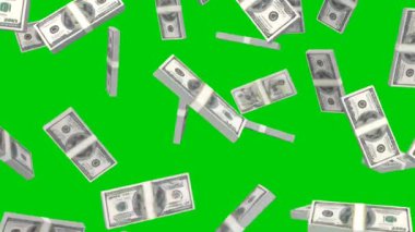 Para düşme döngüsü animasyonu yeşil ekran arka planında izole edildi. Özellikler dolar banknotları aralıksız yağmur gibi yağıyor, kroma anahtar düzenleme, finansal temalar, iş videoları, reklamlar, sinematik efektler için mükemmel,