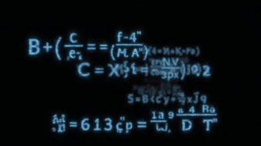 Dinamik matematik formülleri ve sembolleri sonsuz bir döngü içinde siyah bir arkaplan boyunca hareket ediyor. Bilimsel sunumlar, akademik içerik, araştırma görselleri, eğitim temaları ve teknolojiden esinlenilmiş projeler için mükemmel.