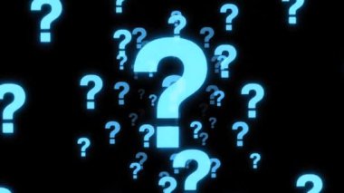 Siyah bir ekranda düzgün bir şekilde dönen ve dönen parlak bir soru işareti videosu. Soyut tasarım, gizemli görseller, problem çözme temaları, sınavlar ve bilim kurgu tarzı video örtüşmeleri için mükemmel..