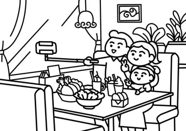 Aile selfie 'si boyama sayfaları tarzı.