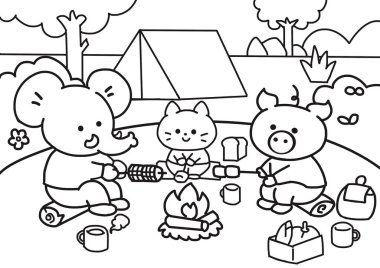 Şenlik ateşinde kamp yapan küçük hayvan.