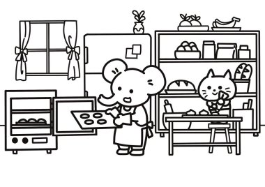 En iyi arkadaşlar mutfak boyama sayfalarında yemek pişiriyor..