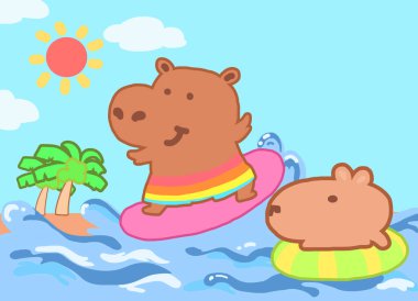 Su aygırı ve Capybara sahilde..