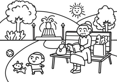 Yaşlılar parkta torunlarıyla dinleniyor..